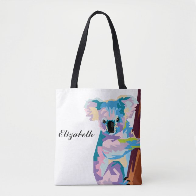 Personalized Colourful Pop Art Koala Tote Bag (Front)