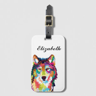 Personalized Colourful Pop Art Wolf Luggage Tag