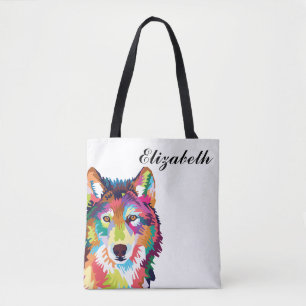 Personalized Colourful Pop Art Wolf Tote Bag