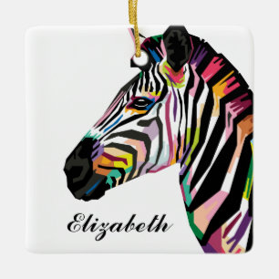 Personalized Colourful Pop Art Zebra Ceramic Ornament