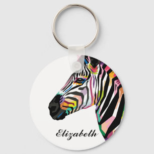 Personalized Colourful Pop Art Zebra Keychain