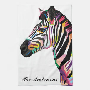 Personalized Colourful Pop Art Zebra Kitchen Towel