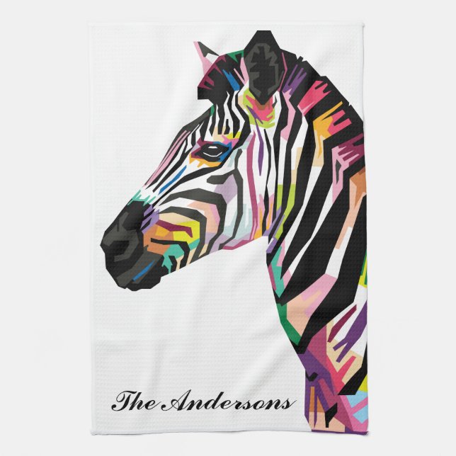 Personalized Colourful Pop Art Zebra Kitchen Towel (Vertical)