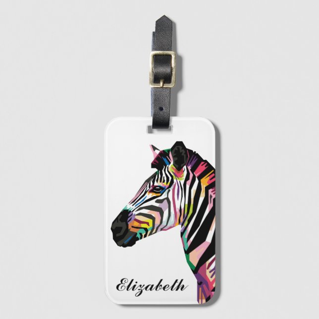 Personalized Colourful Pop Art Zebra Luggage Tag (Front Vertical)