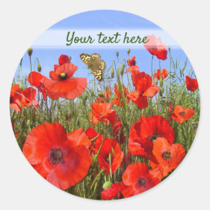 Personalized Colourful Poppy Field Classic Round Sticker