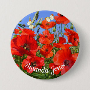 Personalized Colourful Poppy Field Name Badge 3 Inch Round Button