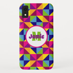 Personalized Colourful Quilted Look Triangles iPhone XR Case