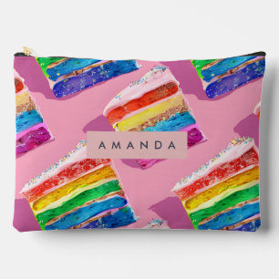 Personalized Colourful Rainbow Cake Slice Accessory Pouch