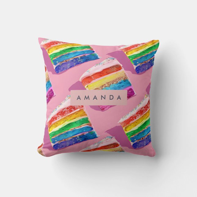 Personalized Colourful Rainbow Cake Slice Throw Pillow (Front)