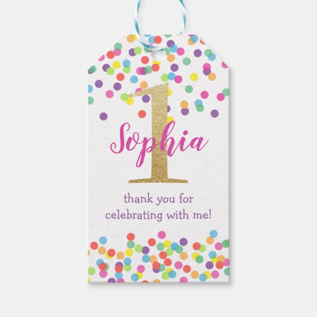 Personalized Colourful Rainbow Confetti Gift Tag (Front)