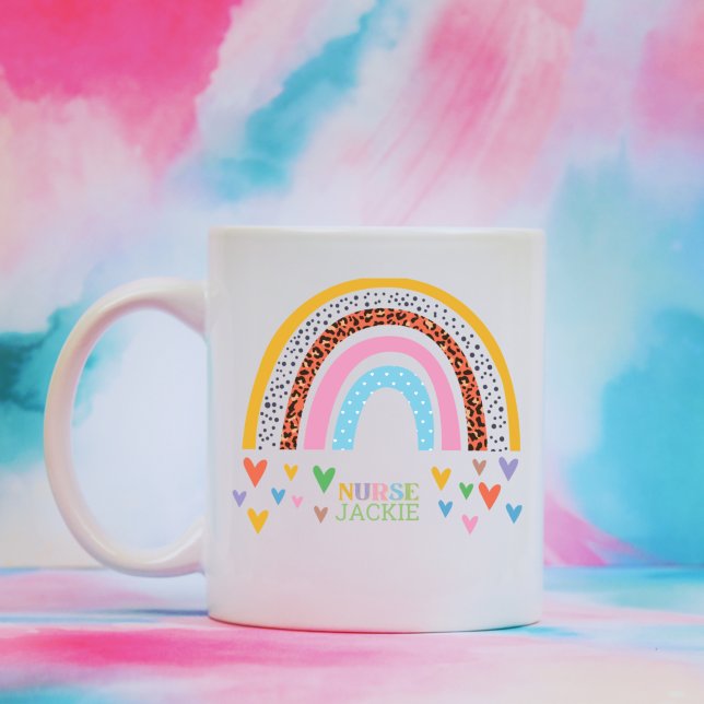 Personalized Colourful Rainbow Hearts Nurse   Coffee Mug (Creator Uploaded)