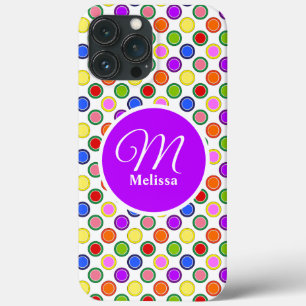 Personalized Colourful Rainbow Polka Dots Happy iPhone 13 Pro Max Case