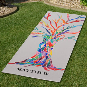 Personalized Colourful Rainbow Tree Grey Yoga Mat