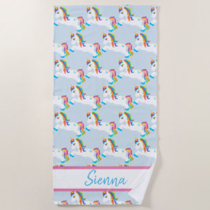 Personalized Colourful Rainbow Unicorn Beach Towel