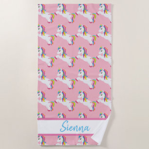 Personalized Colourful Rainbow Unicorn Beach Towel