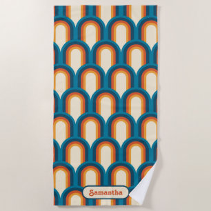 Personalized Colourful Retro Arch Rainbow Pattern Beach Towel