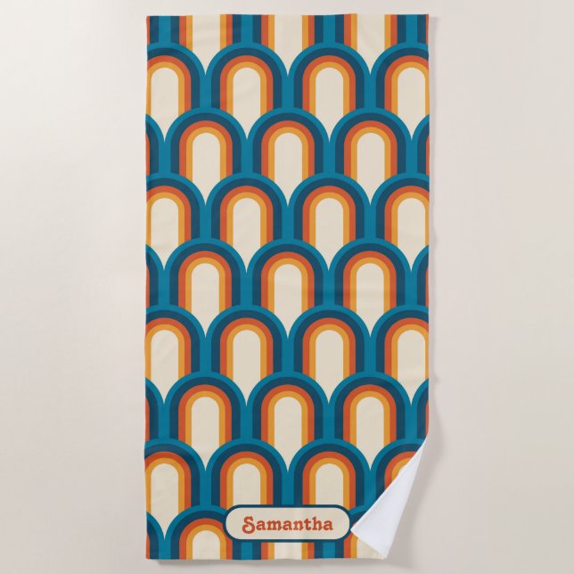 Personalized Colourful Retro Arch Rainbow Pattern Beach Towel (Front)