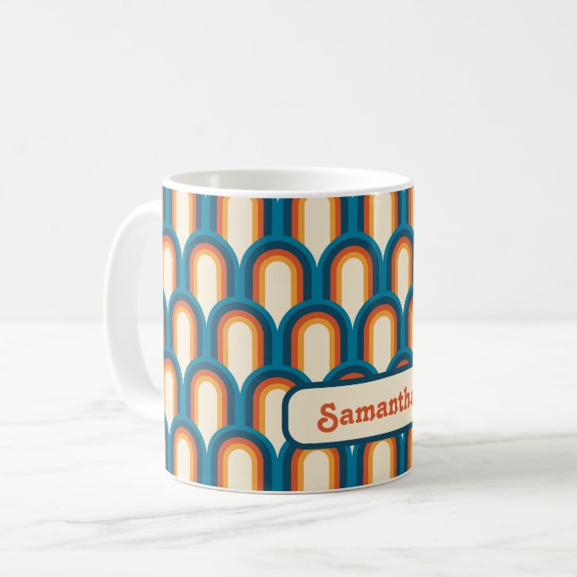 Personalized Colourful Retro Arch Rainbow Pattern Coffee Mug (Front Left)