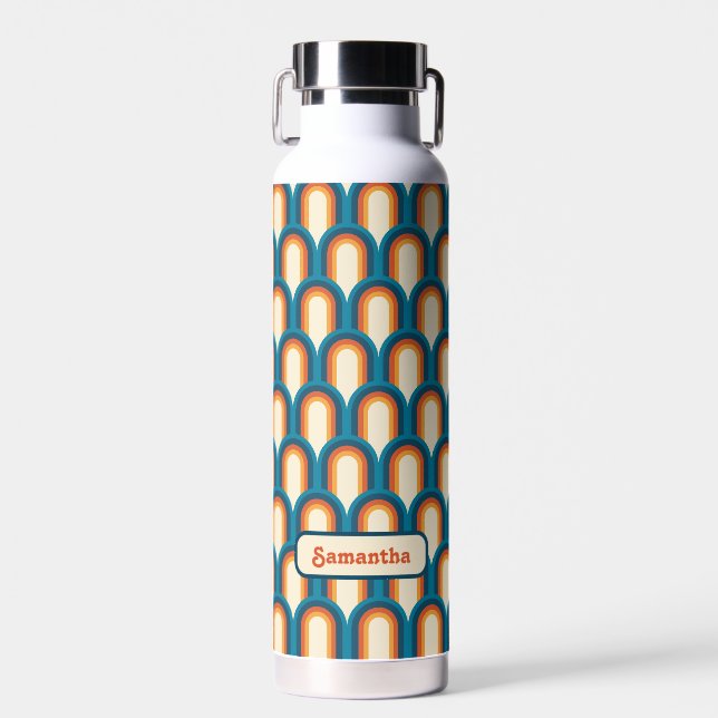 Personalized Colourful Retro Arch Rainbow Pattern  Water Bottle (Front)