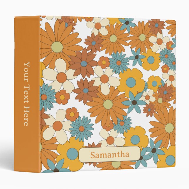 Personalized Colourful Retro Flower Pattern Album Binder (Front/Spine)