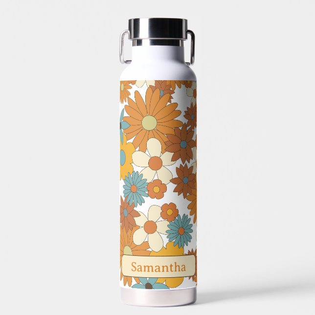 Personalized Colourful Retro Flower Pattern  Water Bottle (Front)