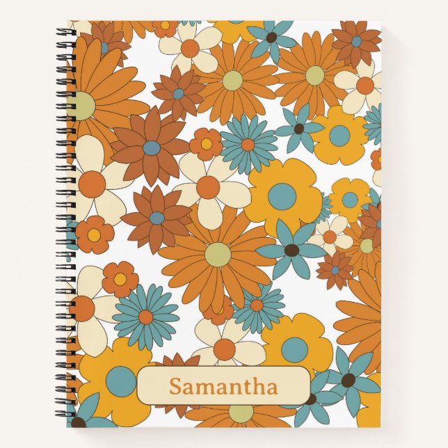 Personalized Colourful Retro Flower Sketchbook Notebook (Front)