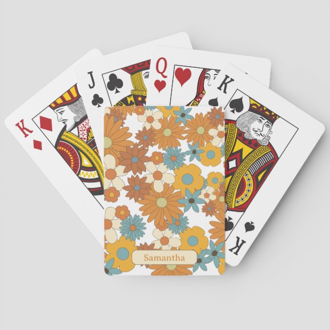 Personalized Colourful Retro Flower Sketchbook Playing Cards (Back)