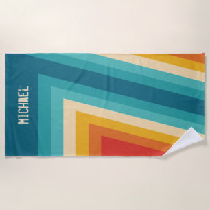Personalized Colourful Retro Stripes - 70s, 80s  Beach Towel