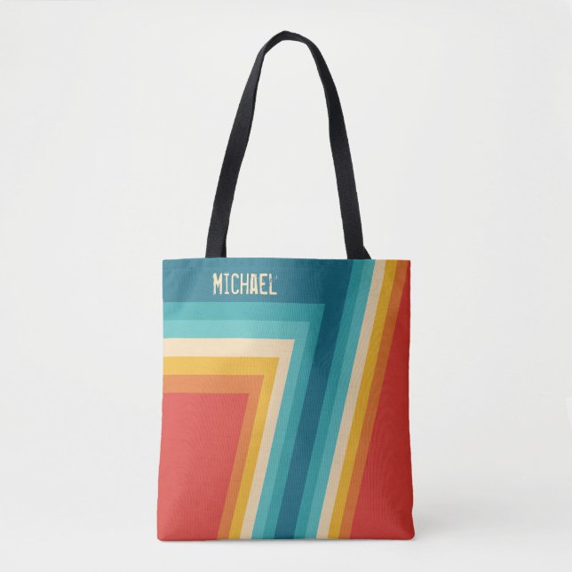 Personalized Colourful Retro Stripes - 70s, 80s  Tote Bag (Front)