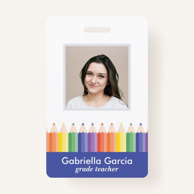 Personalized Colourful School Teacher Bar Code ID Badge (Front)