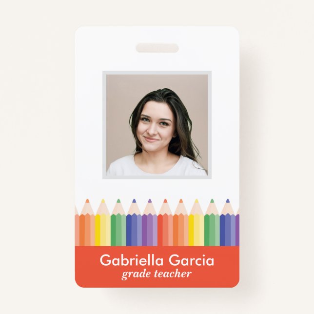 Personalized Colourful School Teacher Code ID badg Badge (Front)