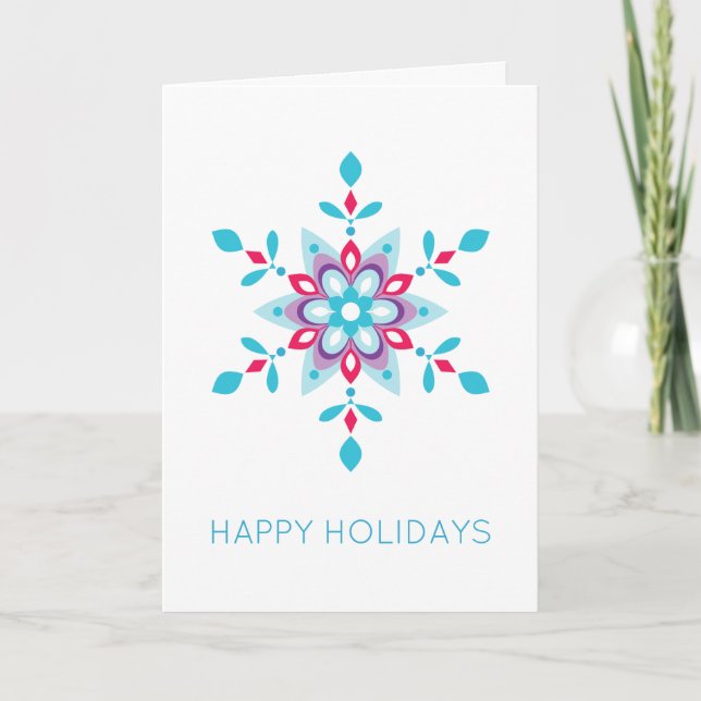 Personalized Colourful Snowflake Happy Holiday Card (Front)