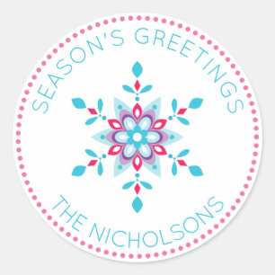 Personalized Colourful Snowflake Holiday Classic Round Sticker