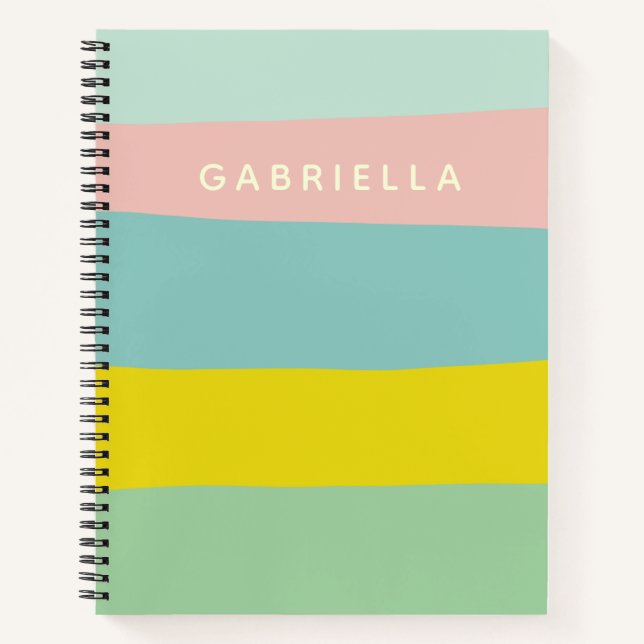 Personalized Colourful Soft Pastel Stripes School Notebook (Front)