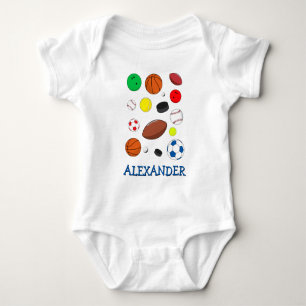 Personalized Colourful Sports Balls Baby Bodysuit