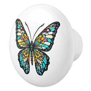 Personalized Colourful Stained Glass Butterfly Ceramic Knob