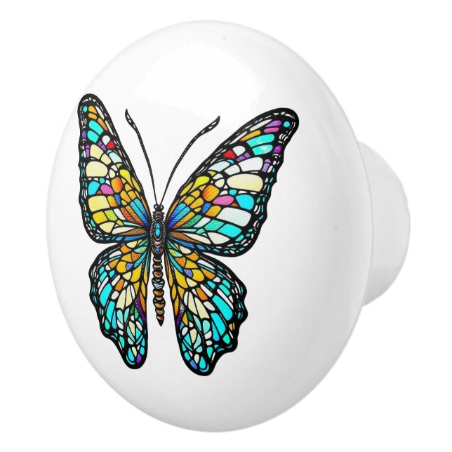 Personalized Colourful Stained Glass Butterfly Ceramic Knob (Right)