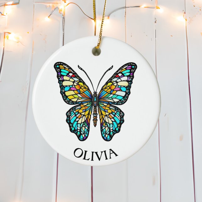 Personalized Colourful Stained Glass Butterfly Ceramic Ornament (Creator Uploaded)