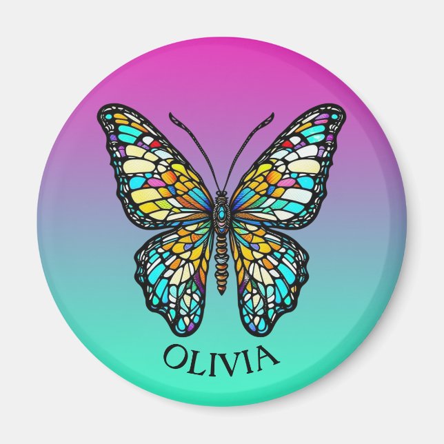 Personalized Colourful Stained Glass Butterfly Magnet (Front)