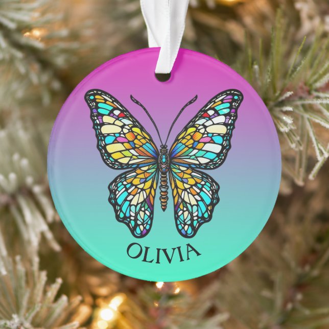 Personalized Colourful Stained Glass Butterfly Ornament (Tree)
