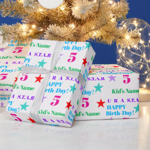  Personalized Colourful Star-Themed Kids Birthday Wrapping Paper