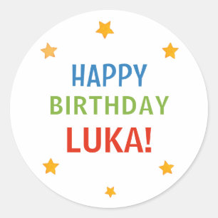 Personalized Colourful Stars Happy Birthday Name  Classic Round Sticker