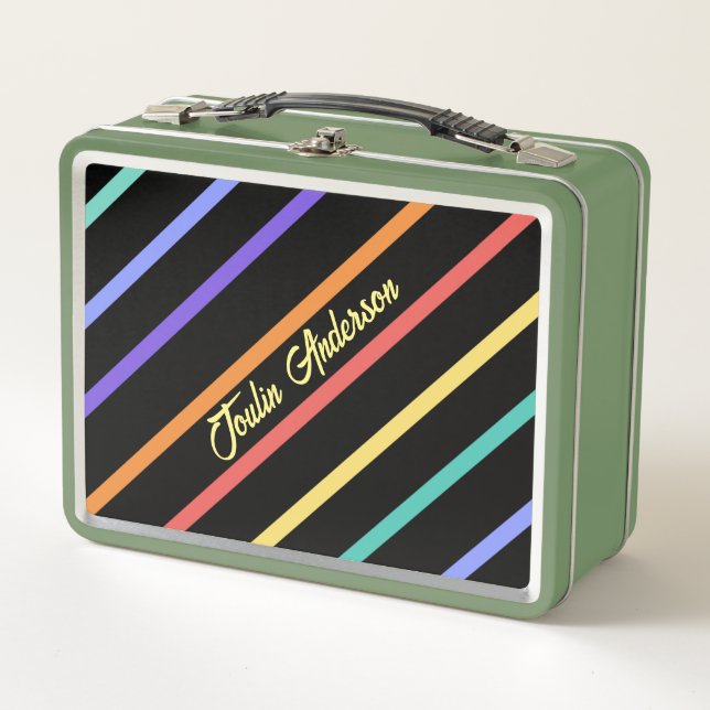 Personalized Colourful Striped Pattern Metal Lunch Box (Front)