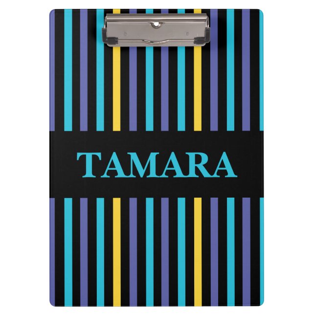 Personalized Colourful Stripes Pattern Clipboard (Front)