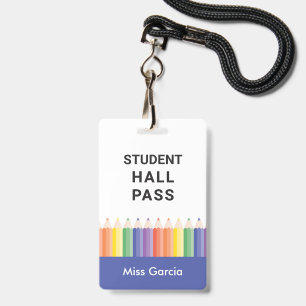 Personalized Colourful Student Hall Pass Badge