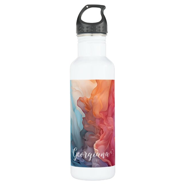 Personalized Colourful Sunset on Sea Alcohol Ink 710 Ml Water Bottle (Front)