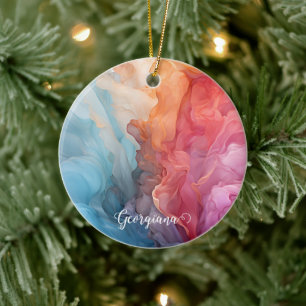 Personalized Colourful Sunset on Sea Alcohol Ink Ceramic Ornament