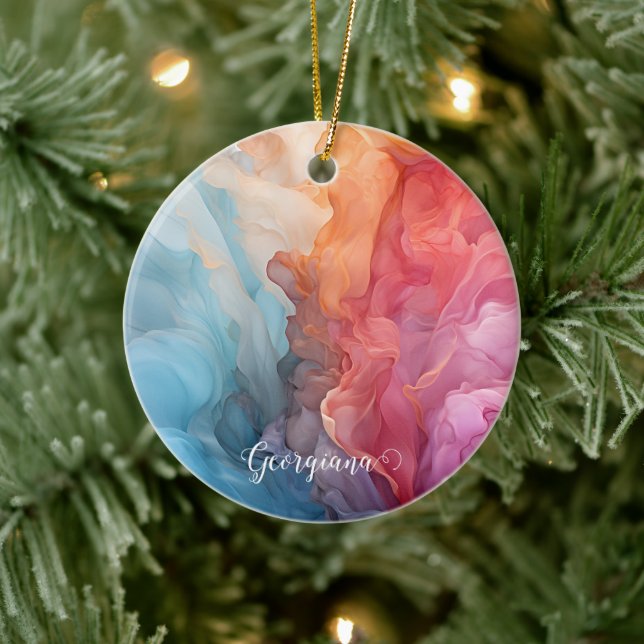 Personalized Colourful Sunset on Sea Alcohol Ink Ceramic Ornament (Tree)