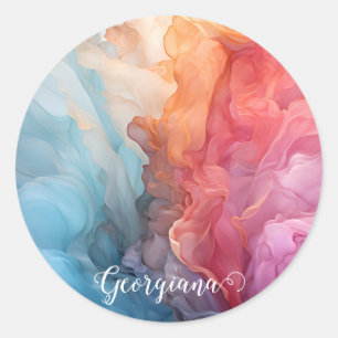 Personalized Colourful Sunset on Sea Alcohol Ink Classic Round Sticker