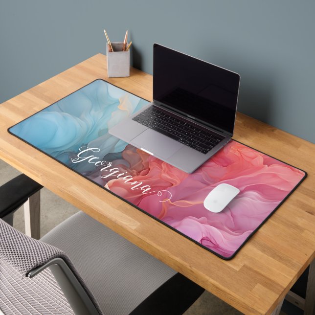 Personalized Colourful Sunset on Sea Alcohol Ink Desk Mat (Office 2)